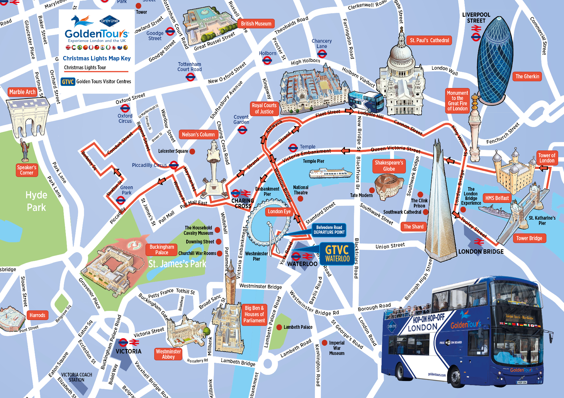 倫敦聖誕觀光巴士的行經路線圖